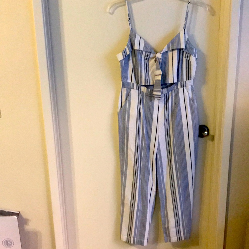 Iris Blue & White stripe Women's Cropped Jumpsuit Size Medium